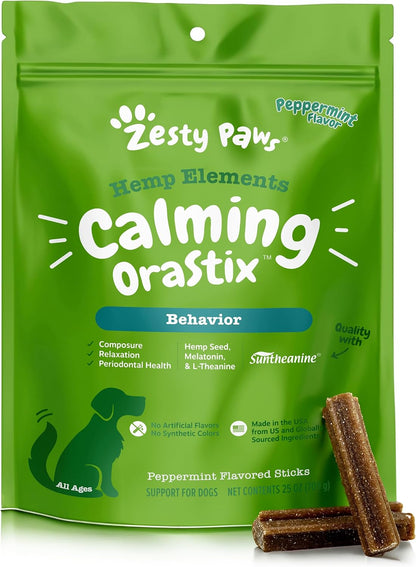 Calming Orastix for Dogs - Dental Sticks for Stress and Anxiety Relief with Hemp Melatonin Chamomile Dog Tartar Teeth Cleaning Calm Composure for Fireworks and Thunderstorms