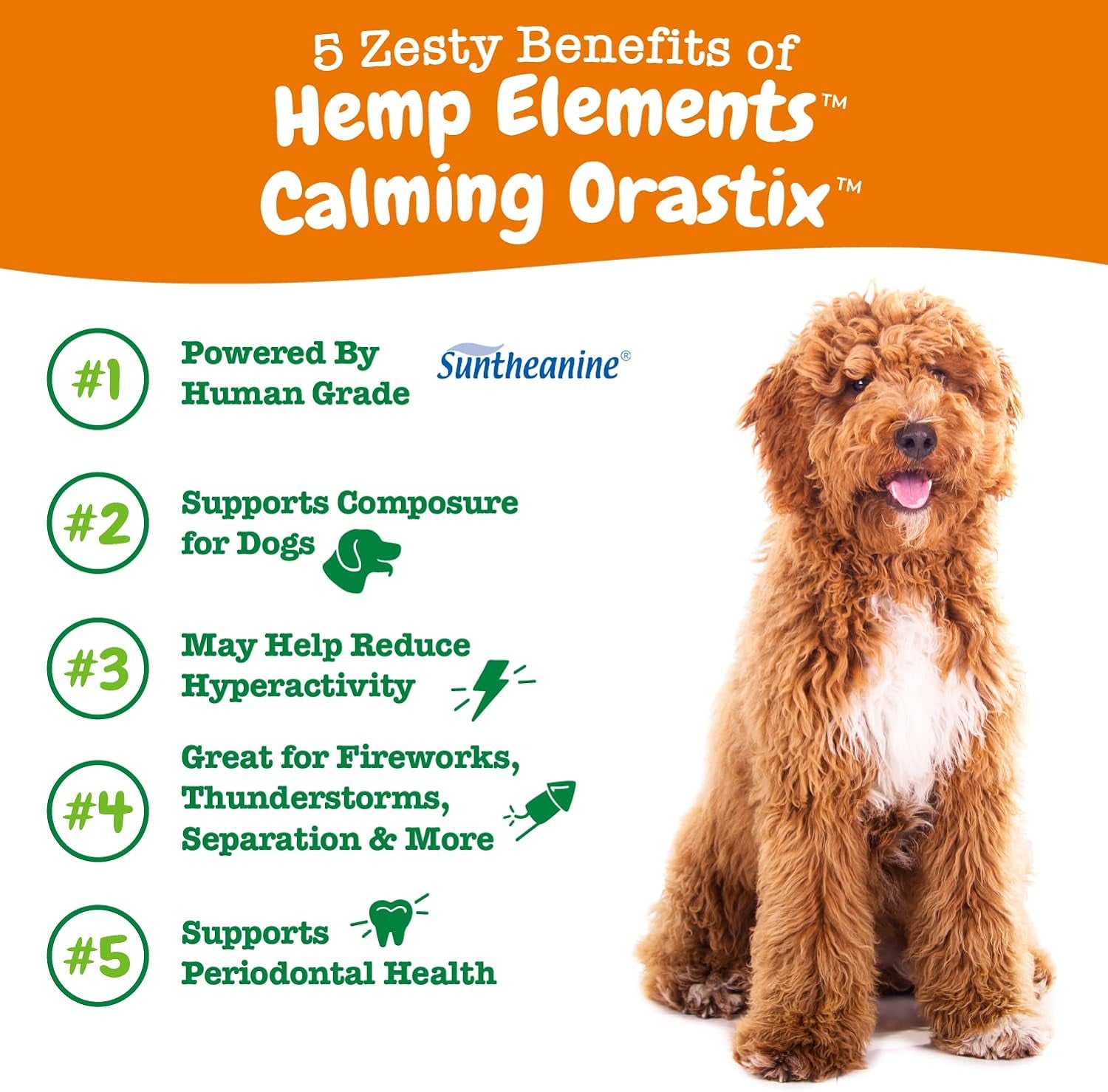 Calming Orastix for Dogs - Dental Sticks for Stress and Anxiety Relief with Hemp Melatonin Chamomile Dog Tartar Teeth Cleaning Calm Composure for Fireworks and Thunderstorms