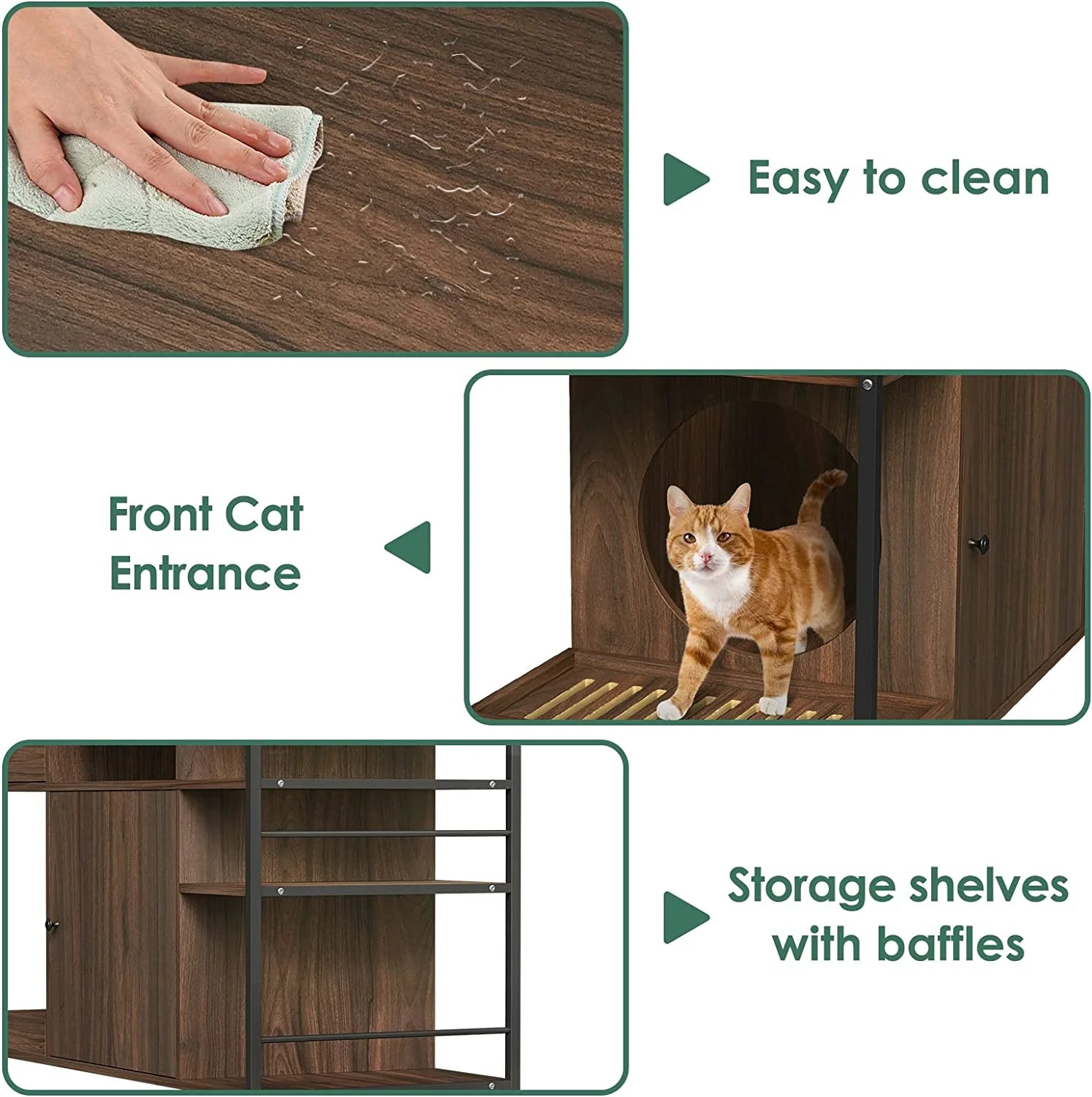 6 in 1 Wooden Cat Litter Box Enclosure Furniture with Litter Filter, Drawer and Shelves for Litter Boxes