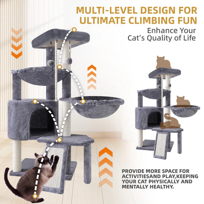 Cat Tree Cat Tower with Cat Scratching Posts,Activity Centre Climbing Tree Cat Furniture with Cat Condo and Two Hammocks,Beige